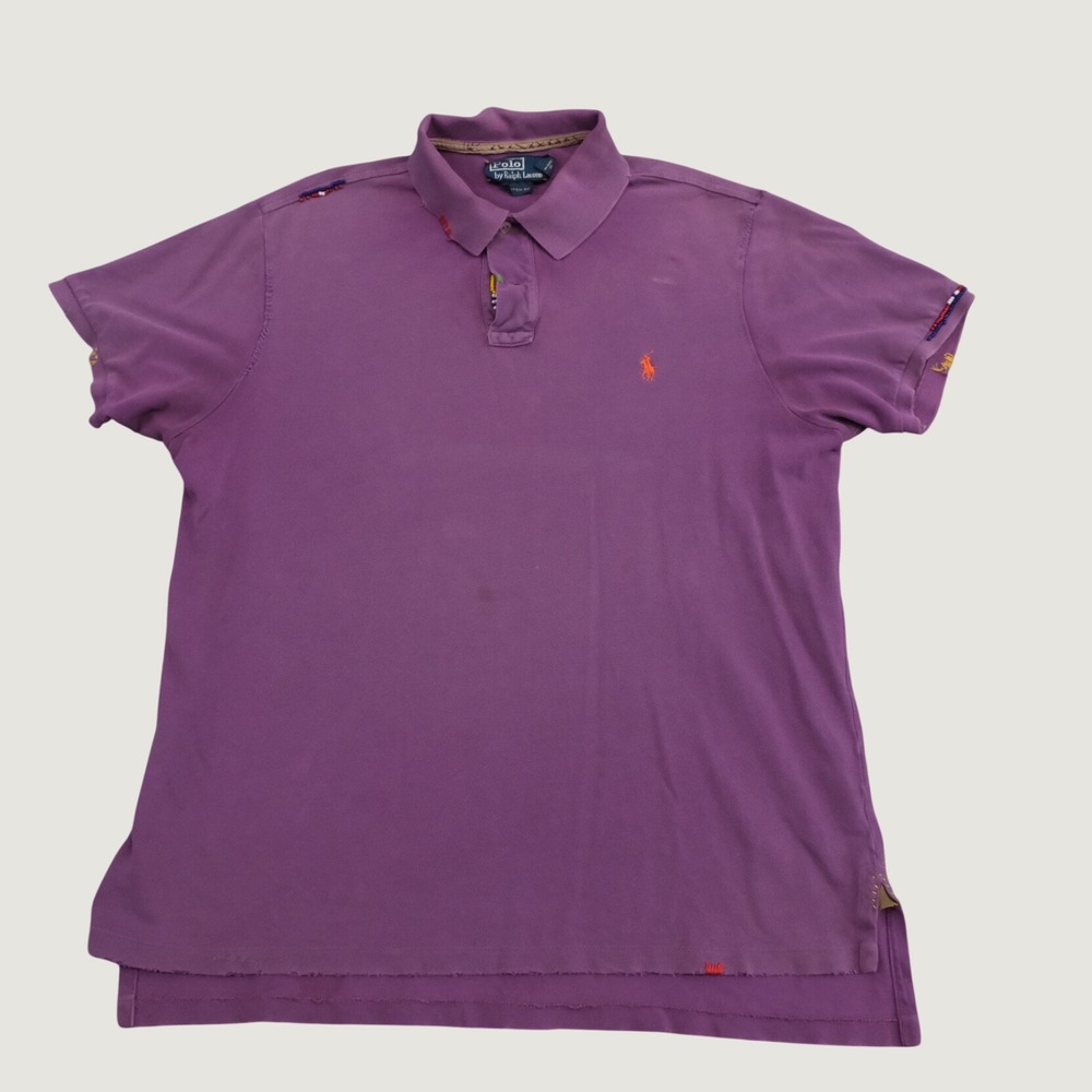 Polo Ralph Lauren Polo Shirt Aztec Mayan Men XL Purple Bead Embroidery Custom Fi